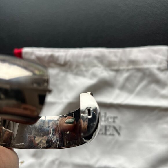 NWT Alexander McQueen Bangle Bracelet Silver Oversized Cuff - Picture 7 of 9